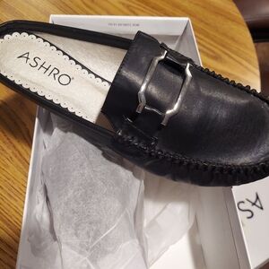 Ashro Black (12W) NIB, Slip-On Loafers with Silver Accent